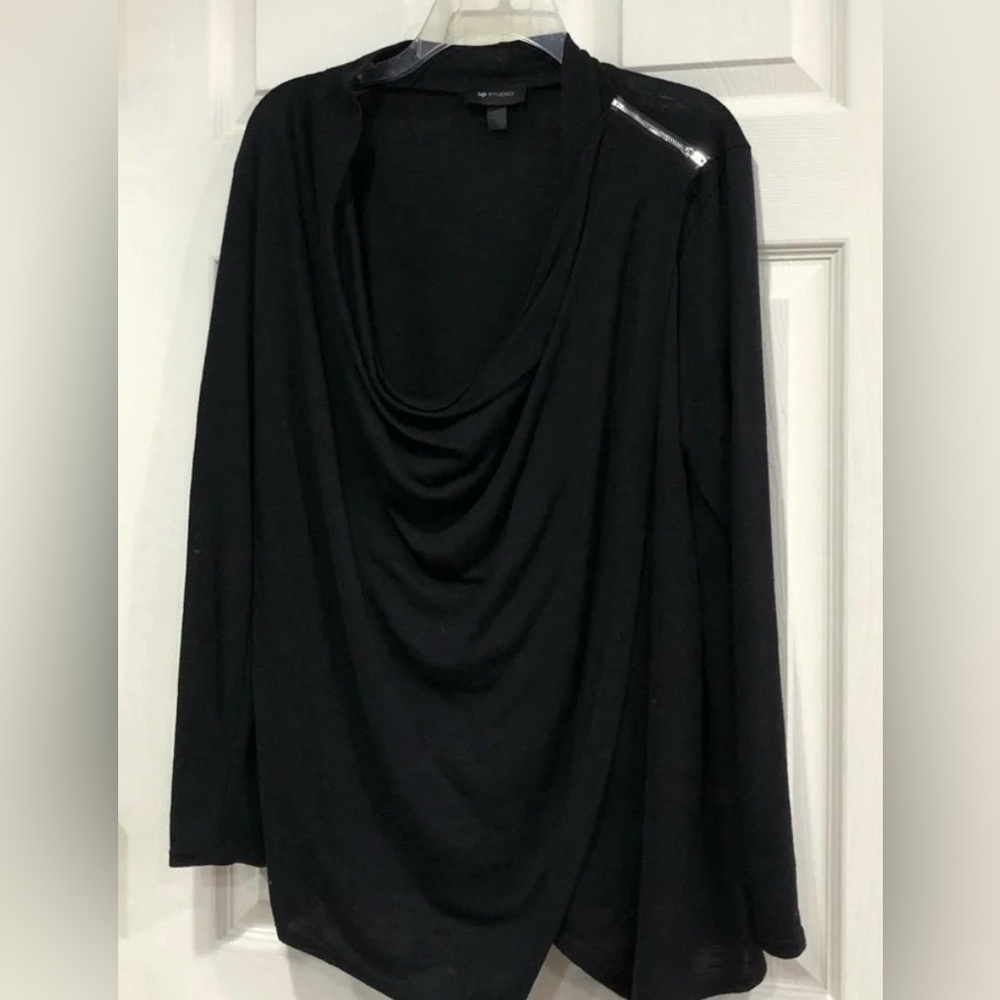 AB Studio Zipper Shoulder Wrap Black XL Cardigan